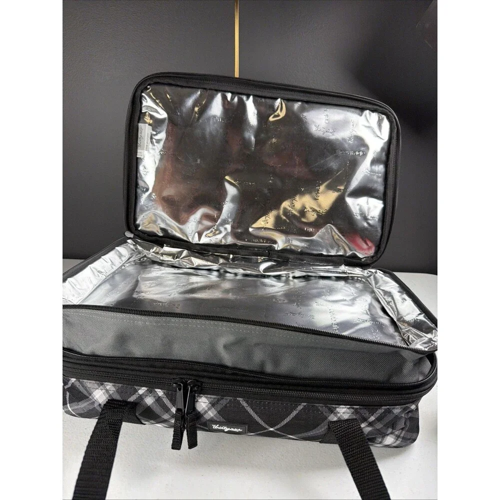 Thirty One Perfect Party Set Dual Thermal CASSEROLE CARRIER – Black White Plaid